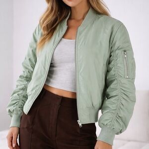Urban Outfitters BDG Charlie Barrel Sleeve Sage Green Bomber Jacket L NWT